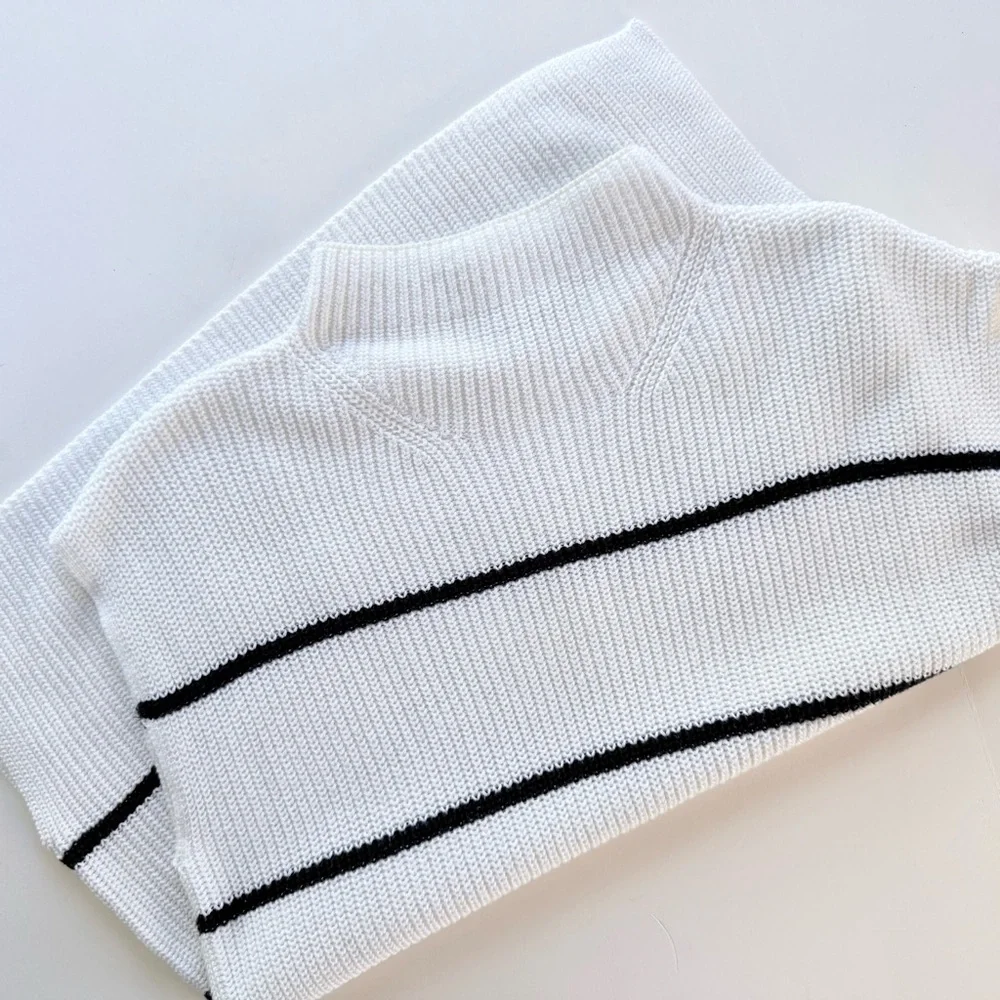 Rails Etta Sweater Vest - Sleeveless Knit Pullover Mock Neck Ivory Navy Stripe M